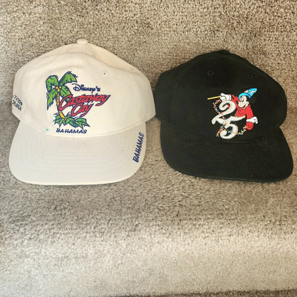 Disney World 25th Anniversay And Cast A Way Cay Vintage Hats. Never Worn